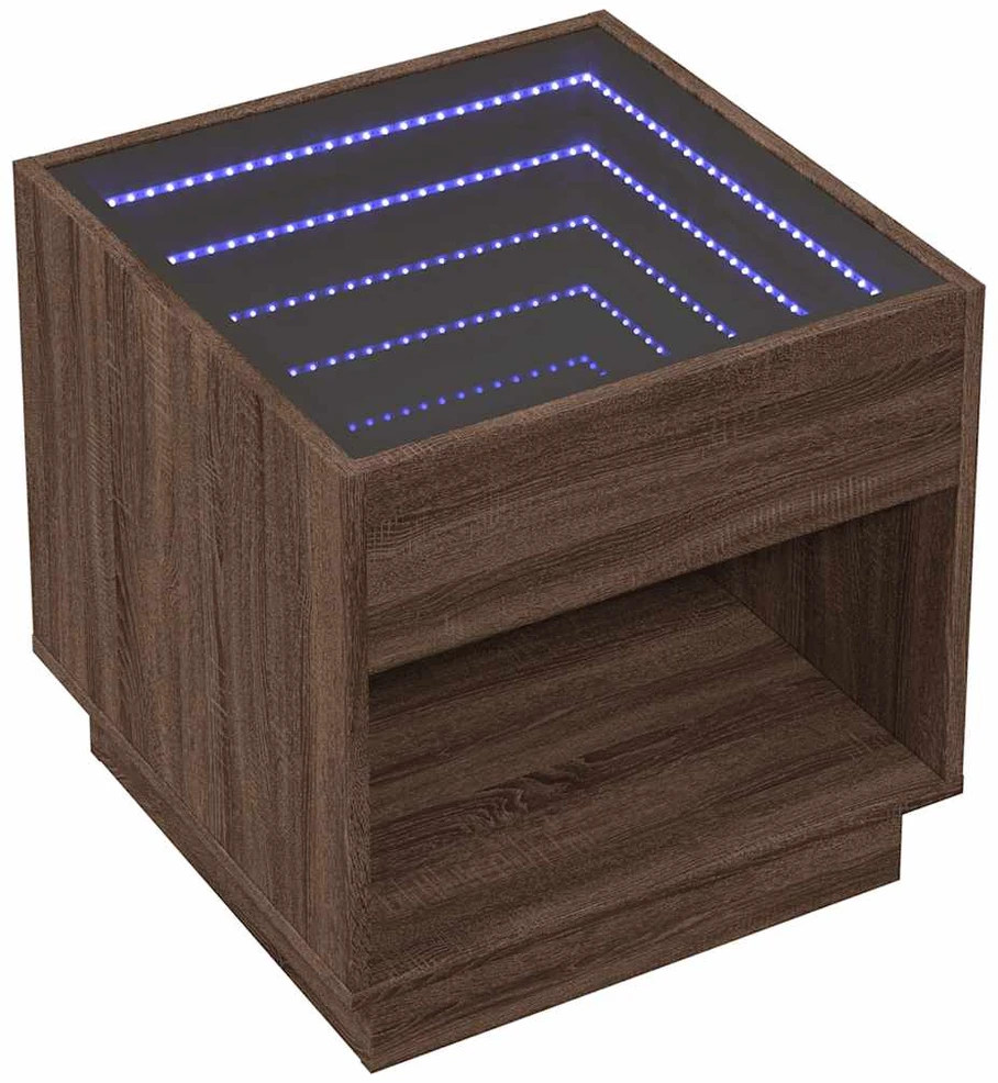 Kavos staliukas su Infinity LED lemputėmis, rudas, 50x50x50cm