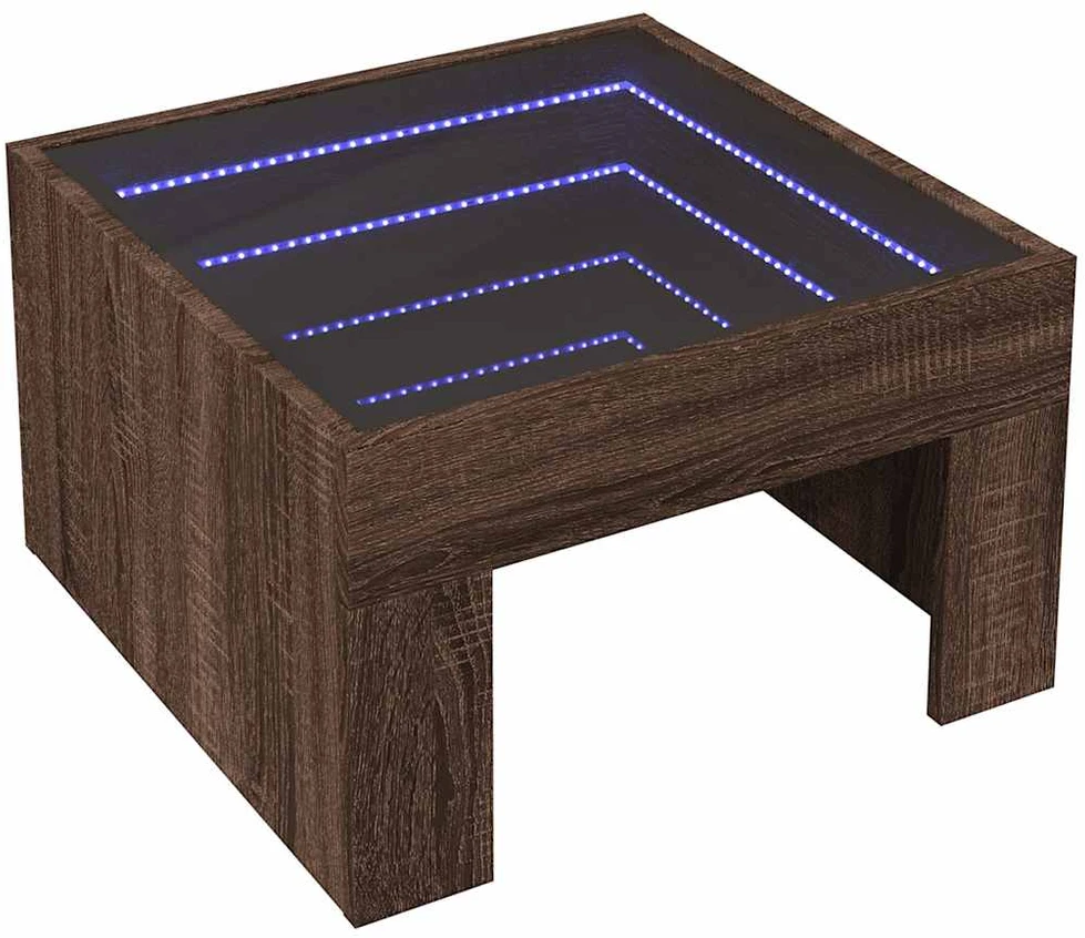 Kavos staliukas su Infinity LED lemputėmis, rudas, 50x50x30cm