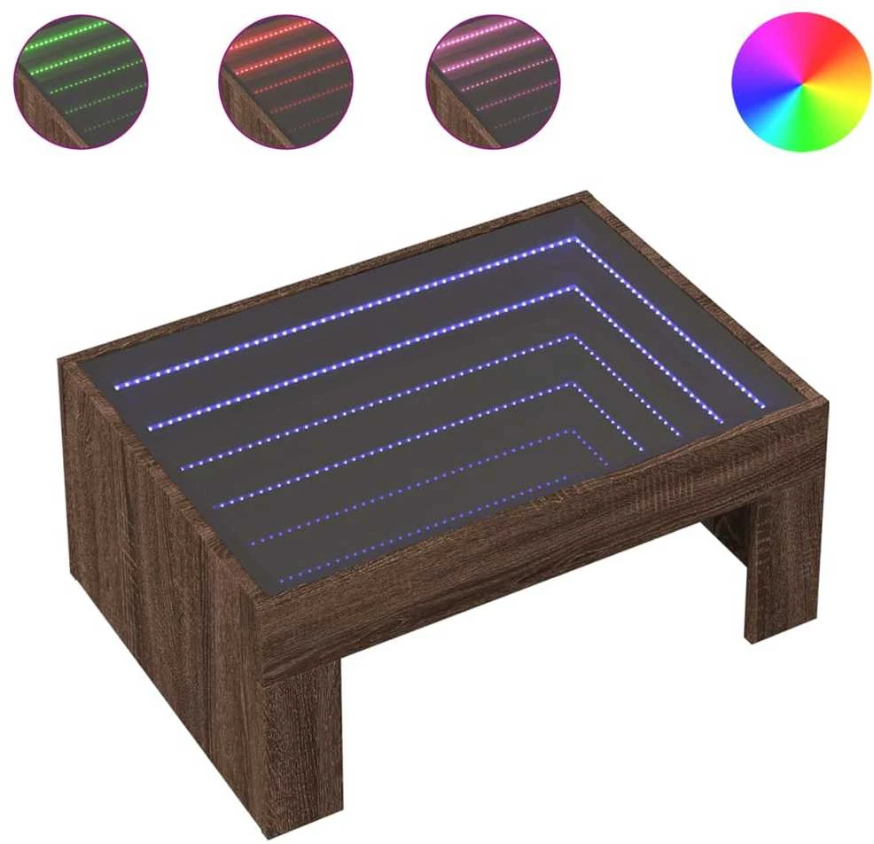 Kavos staliukas su Infinity LED lemputėmis, rudas, 70x50x30cm