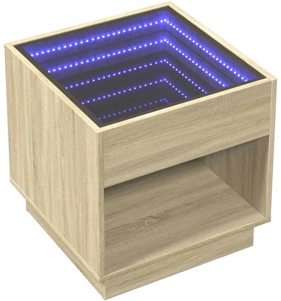 Kavos staliukas su Infinity LED lemputėmis, ąžuolo, 50x50x50cm