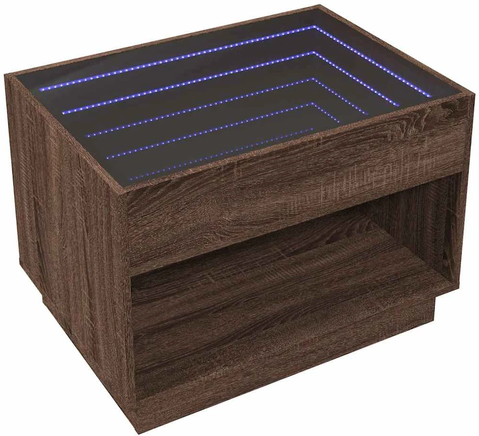 Kavos staliukas su Infinity LED lemputėmis, rudas, 70x50x50cm