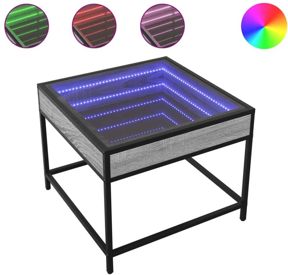 Kavos staliukas su Infinity LED lemputėmis, pilkas, 50x50x41cm