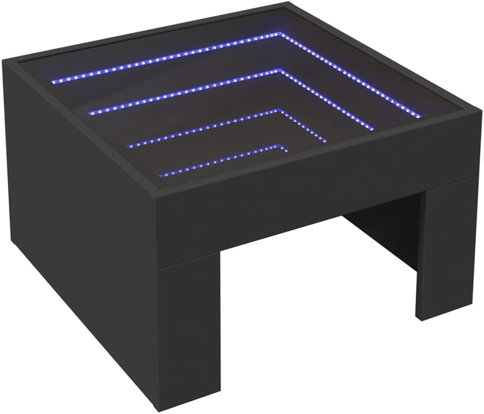 Kavos staliukas su Infinity LED lemputėmis, juodas, 50x50x30cm