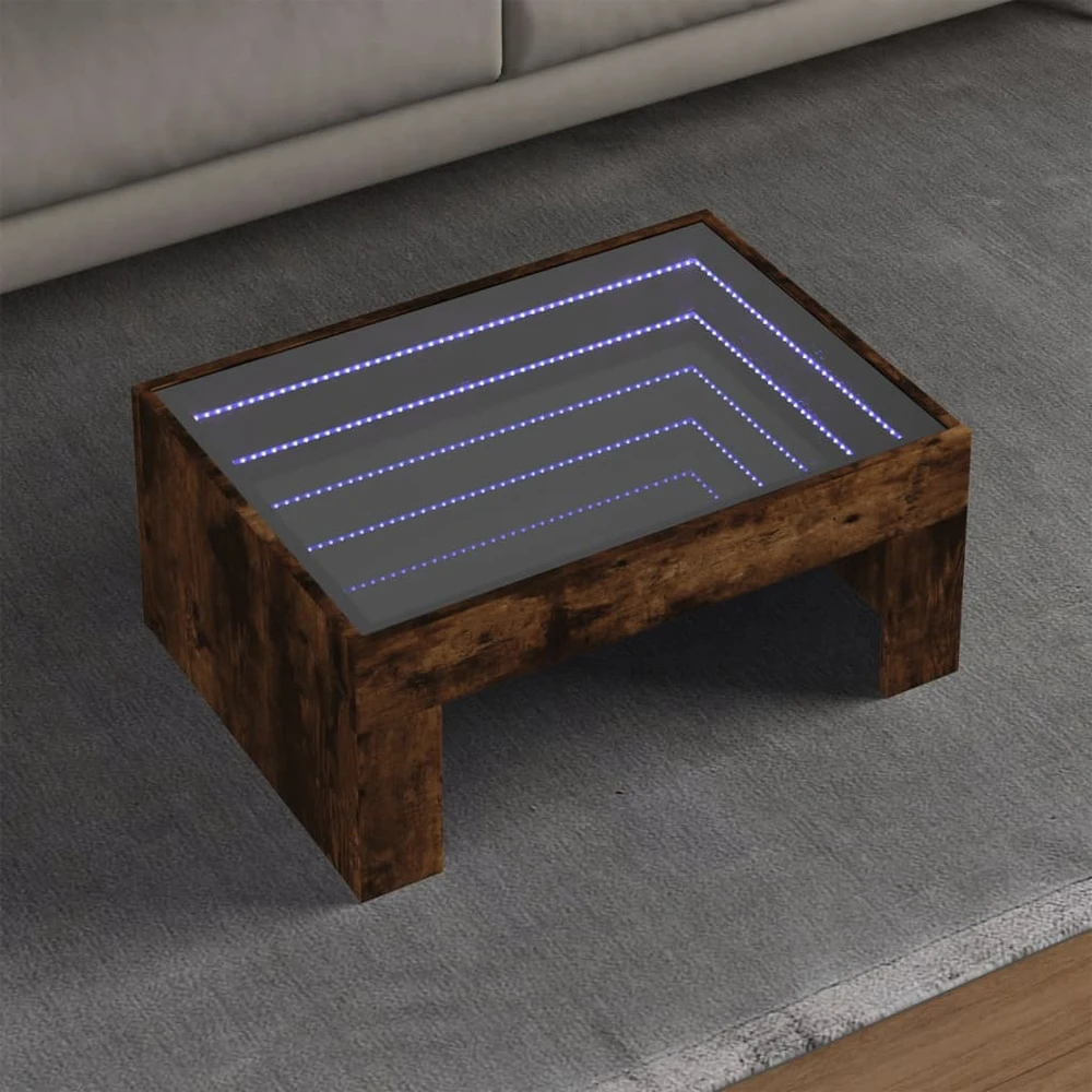 Kavos staliukas su Infinity LED lemputėmis, dūminis, 70x50x30cm