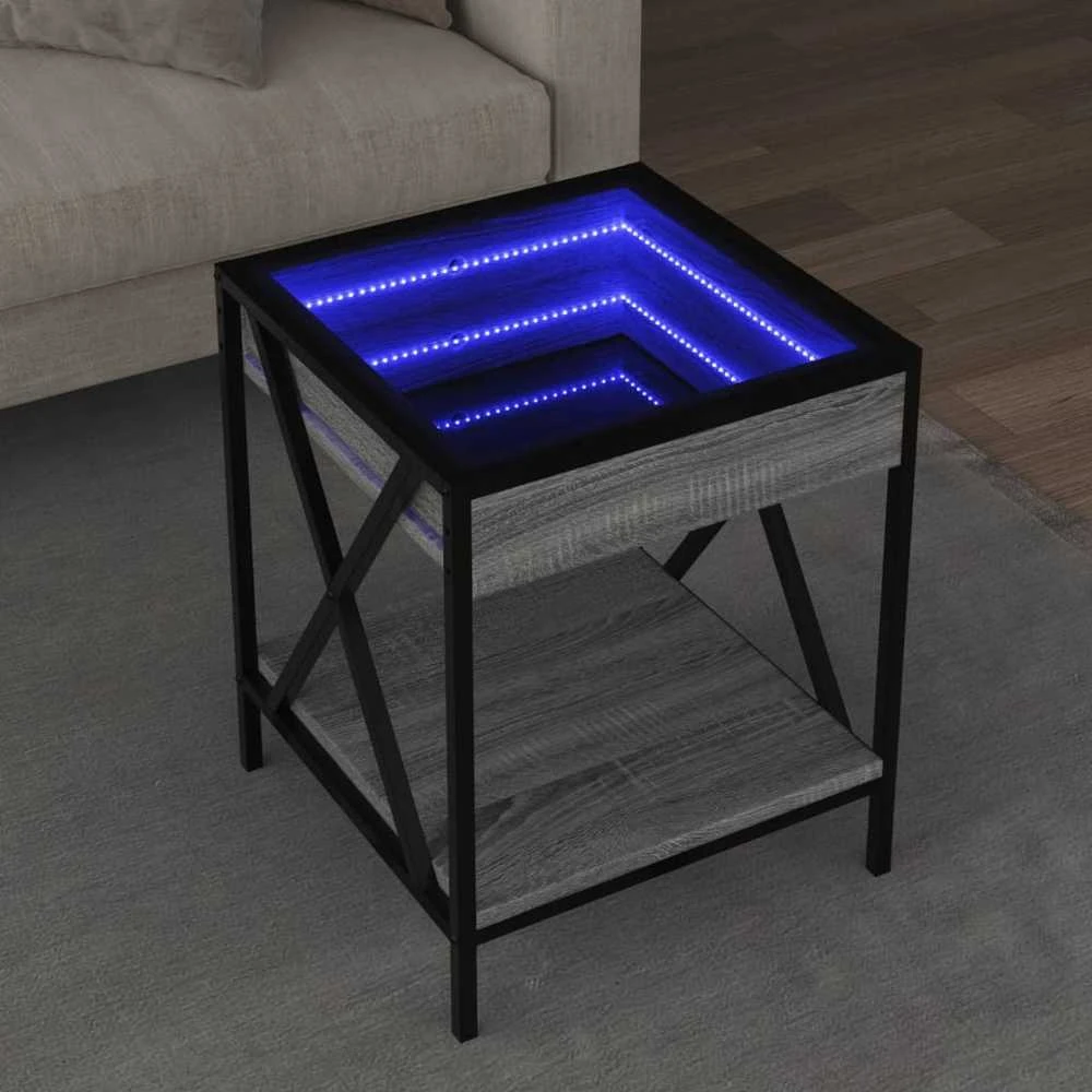 Kavos staliukas su Infinity LED lemputėmis, pilkas, 40x40x49cm