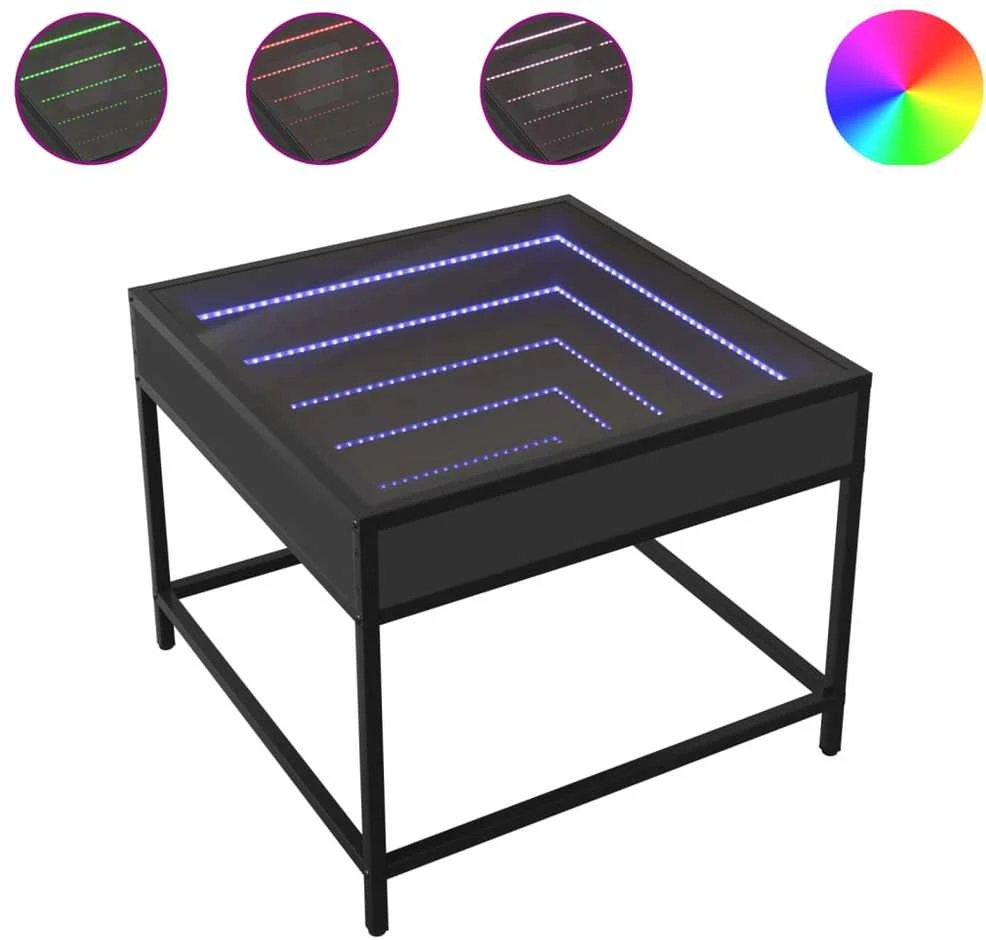 Kavos staliukas su Infinity LED lemputėmis, juodas, 50x50x41cm