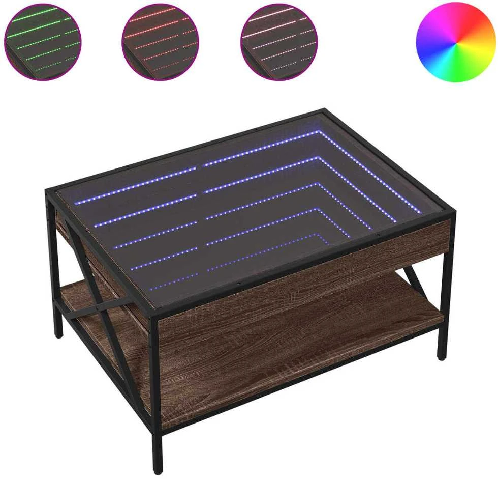 Kavos staliukas su Infinity LED lemputėmis, rudas, 70x50x38cm