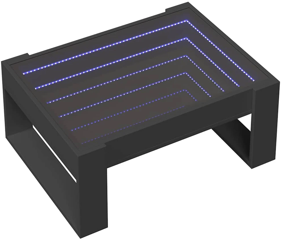 Kavos staliukas su Infinity LED lemputėmis, juodas, 70x53x30cm