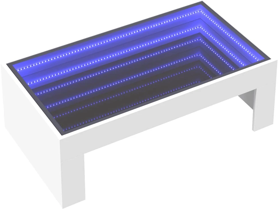 Kavos staliukas su Infinity LED lemputėmis, baltas, 90x50x30cm
