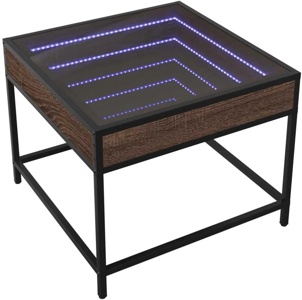 Kavos staliukas su Infinity LED lemputėmis, rudas, 50x50x41cm