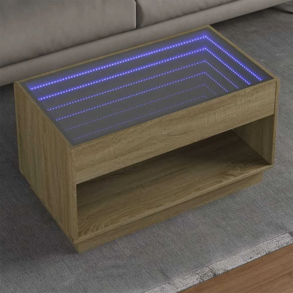 Kavos staliukas su Infinity LED lemputėmis, ąžuolo, 90x50x50cm