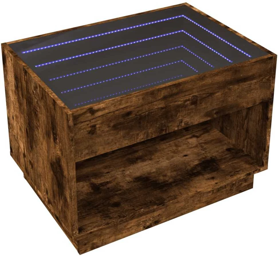 Kavos staliukas su Infinity LED lemputėmis, dūminis, 70x50x50cm