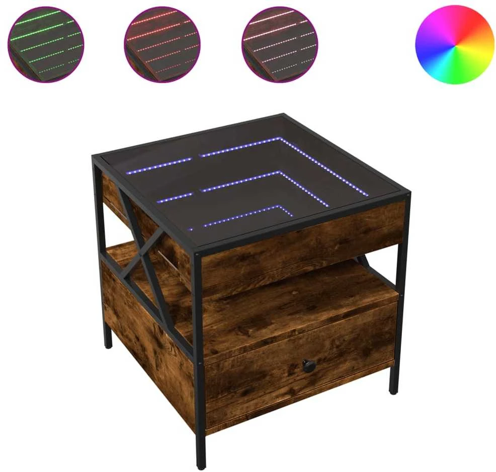 Kavos staliukas su Infinity LED lemputėmis, dūminis, 50x50x51cm