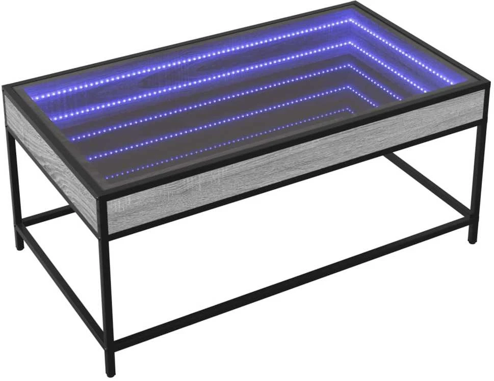 Kavos staliukas su Infinity LED lemputėmis, pilkas, 90x50x41cm