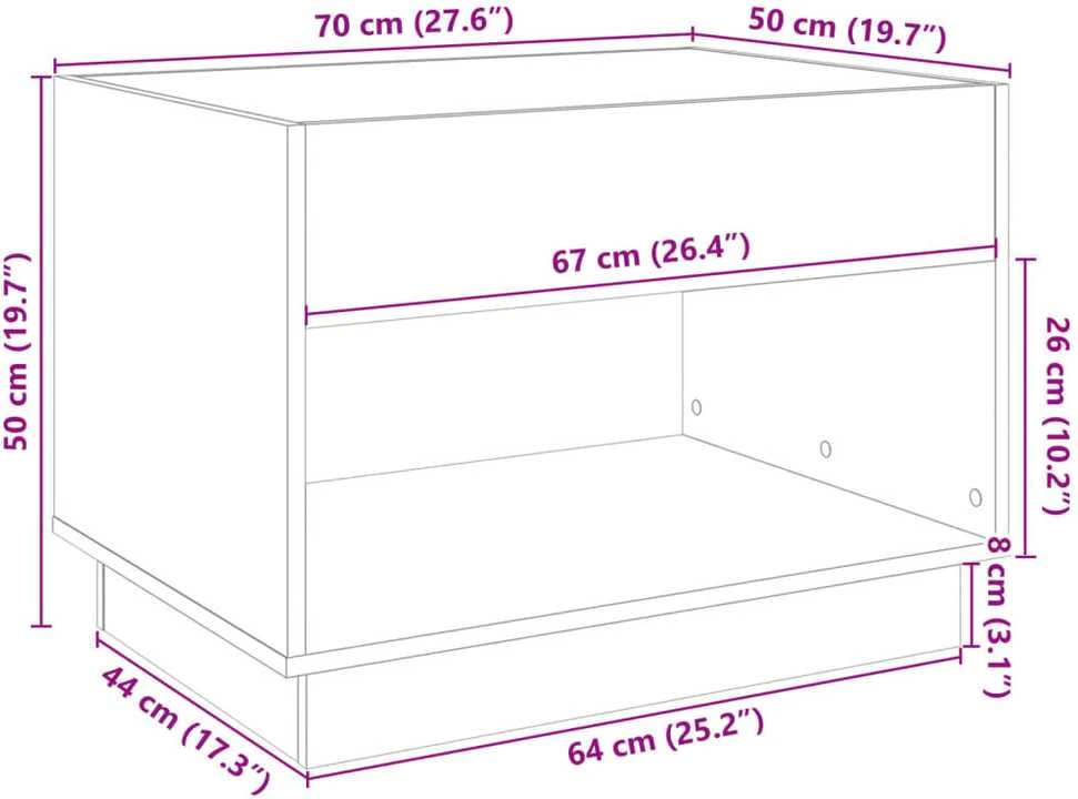 Kavos staliukas su Infinity LED lemputėmis, pilkas, 70x50x50cm