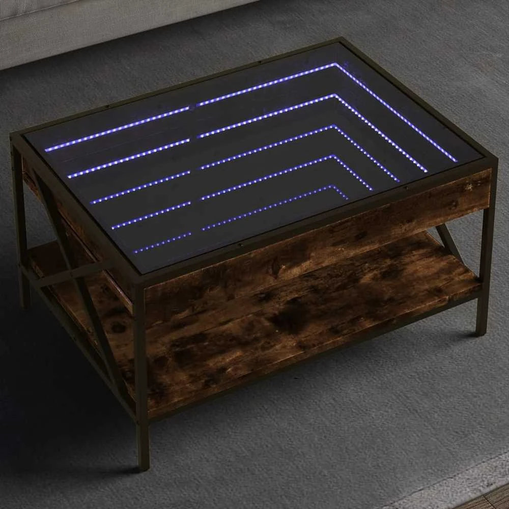 Kavos staliukas su Infinity LED lemputėmis, dūminis, 70x50x38cm