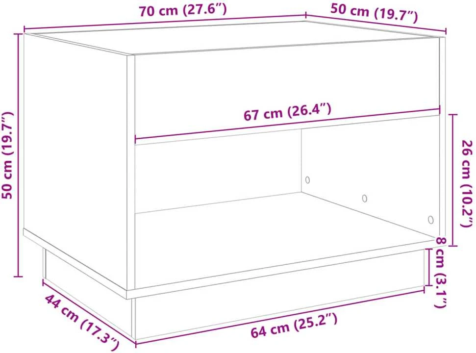 Kavos staliukas su Infinity LED lemputėmis, baltas, 70x50x50cm