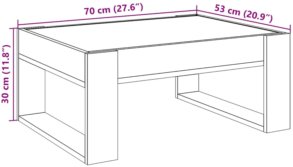 Kavos staliukas su Infinity LED lemputėmis, ąžuolo, 70x53x30cm