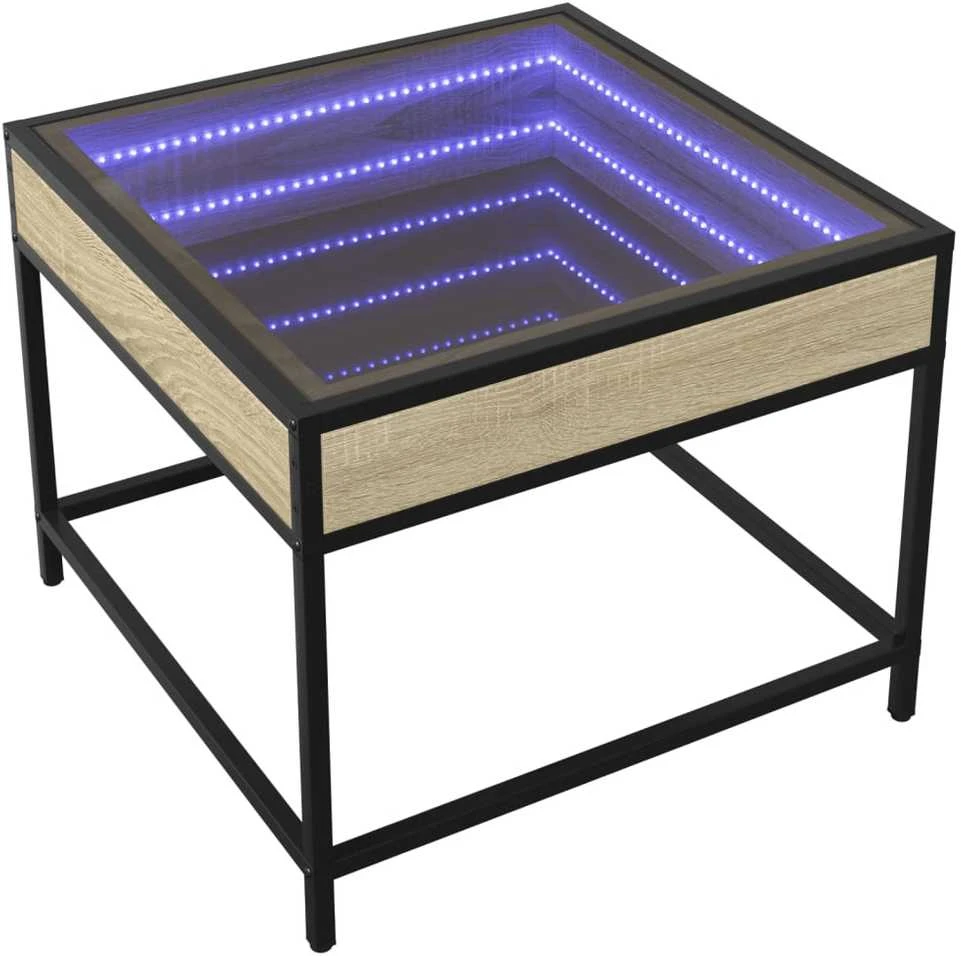 Kavos staliukas su Infinity LED lemputėmis, ąžuolo, 50x50x41cm