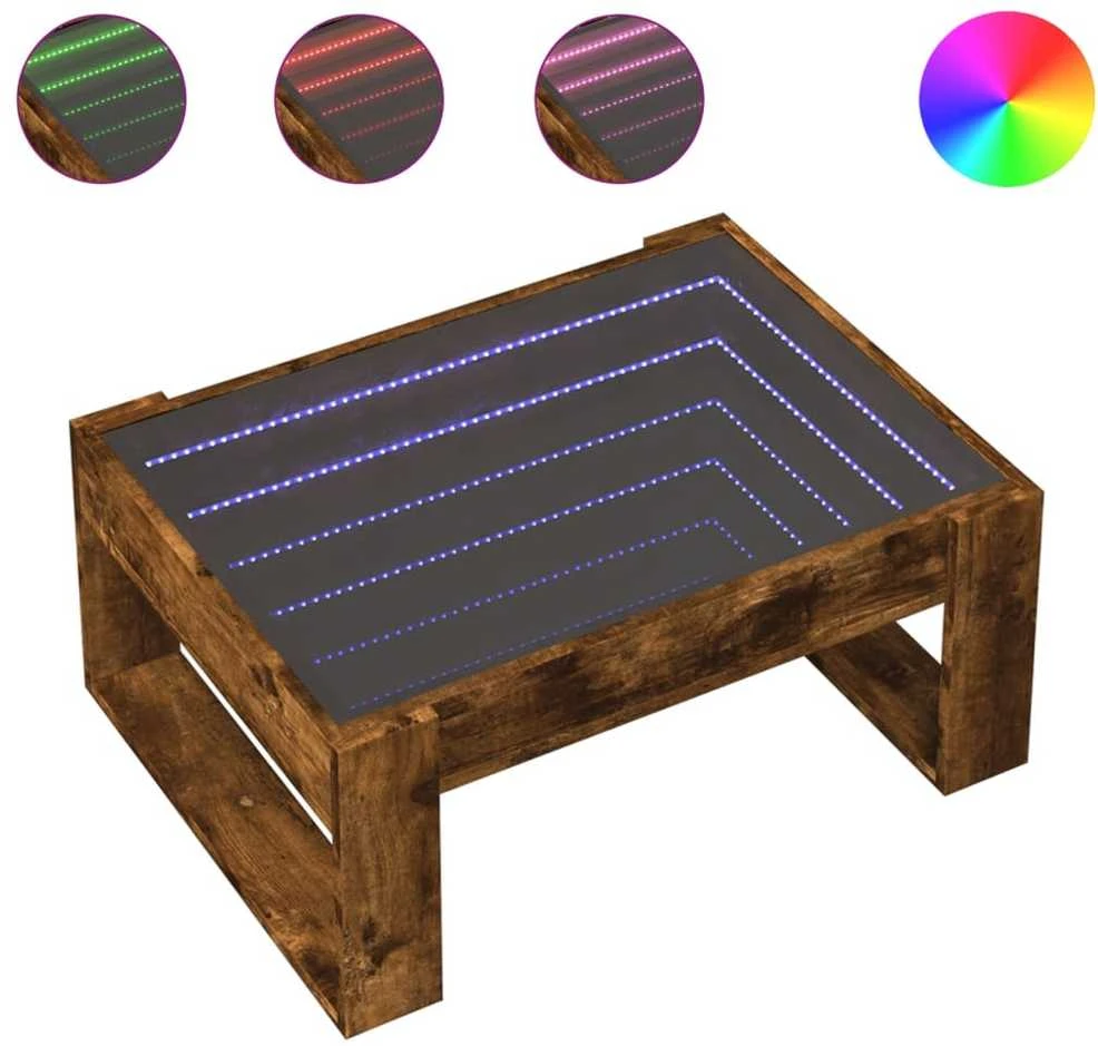 Kavos staliukas su Infinity LED lemputėmis, dūminis, 70x53x30cm