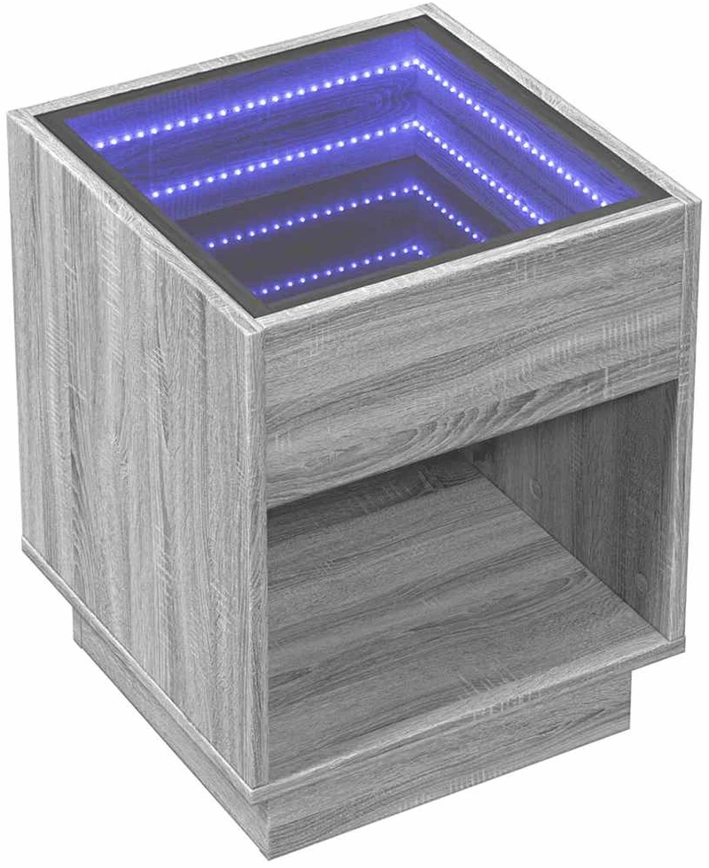 Kavos staliukas su Infinity LED lemputėmis, pilkas, 40x40x50cm
