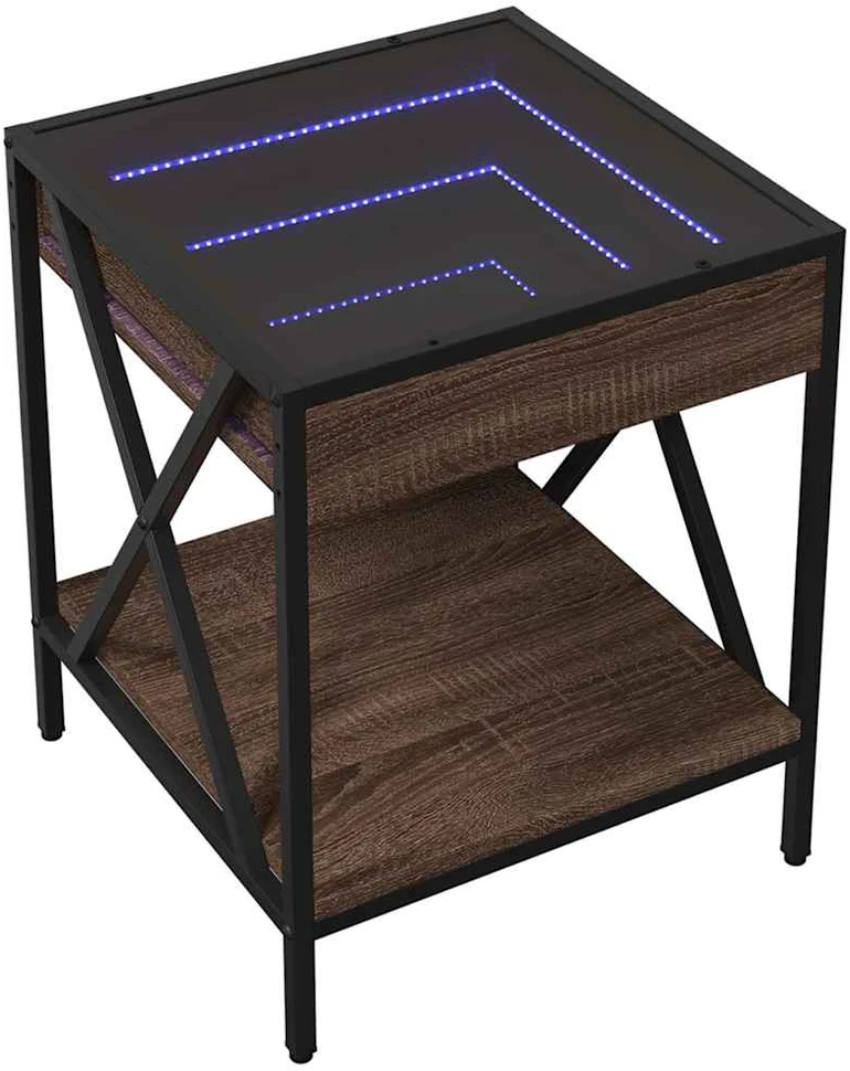 Kavos staliukas su Infinity LED lemputėmis, rudas, 40x40x49cm