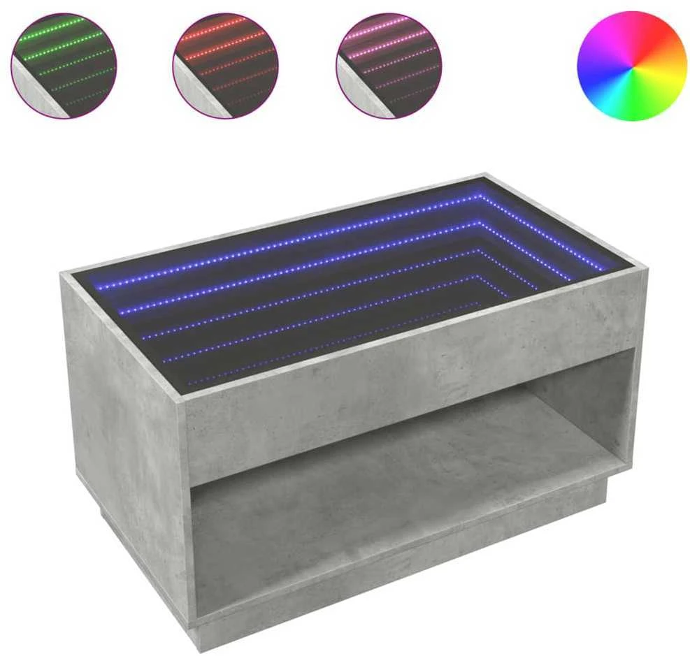 Kavos staliukas su Infinity LED lemputėmis, betono, 90x50x50cm