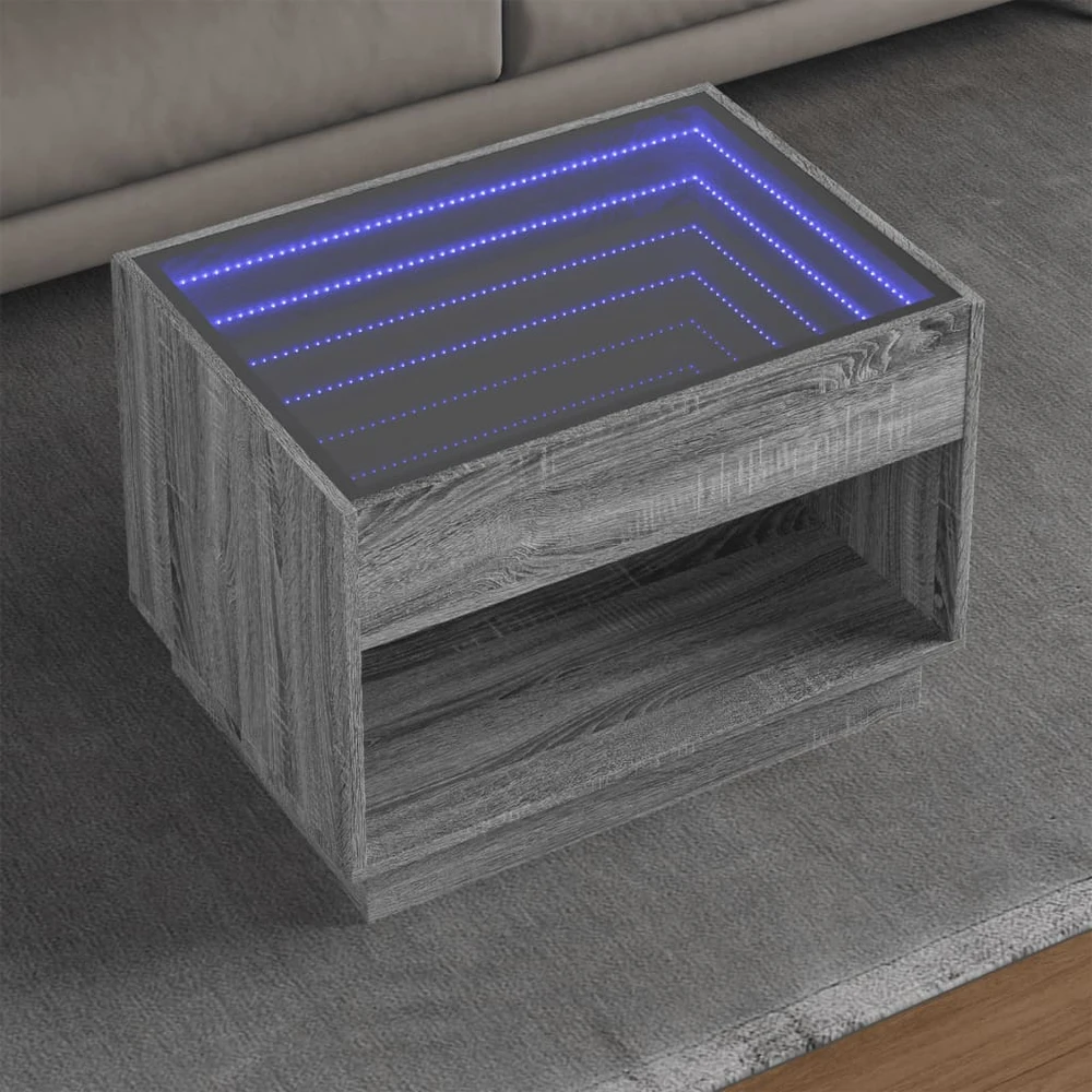 Kavos staliukas su Infinity LED lemputėmis, pilkas, 70x50x50cm