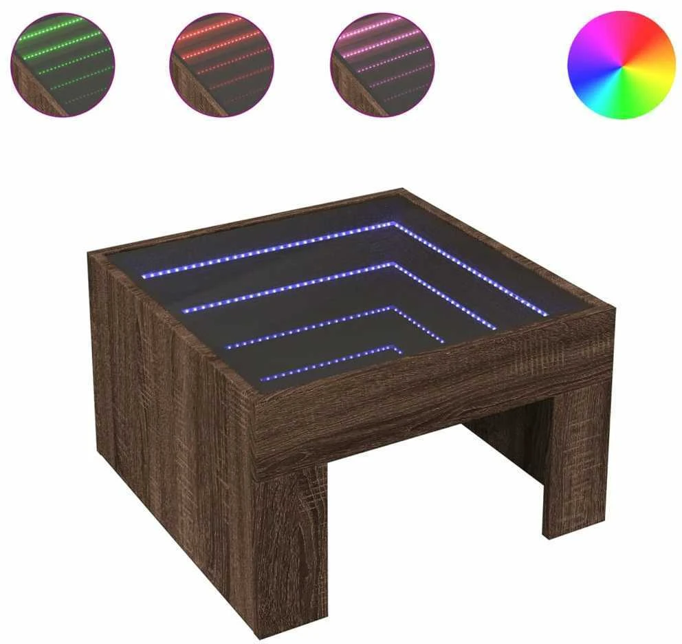 Kavos staliukas su Infinity LED lemputėmis, rudas, 50x50x30cm