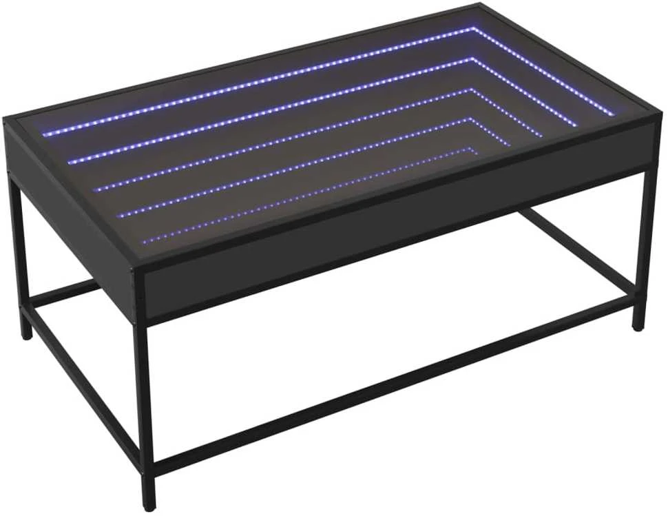 Kavos staliukas su Infinity LED lemputėmis, juodas, 90x50x41cm