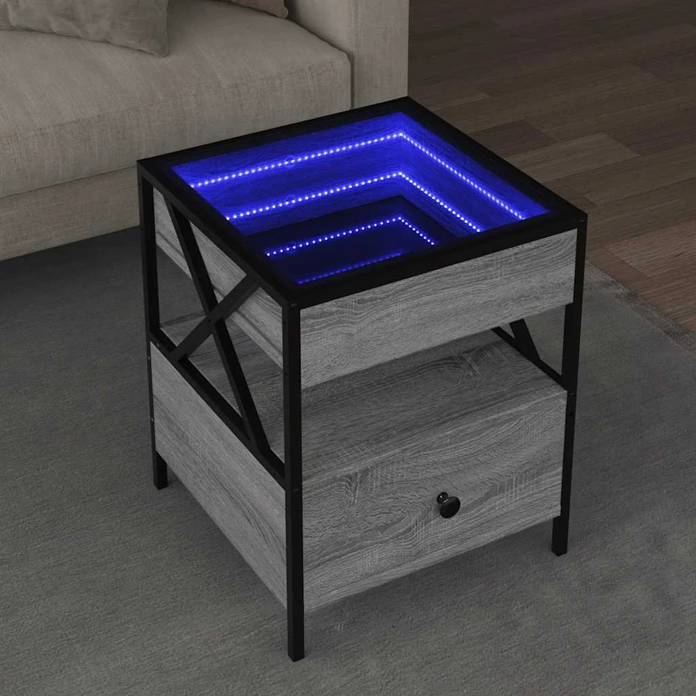 Kavos staliukas su Infinity LED lemputėmis, pilkas, 40x40x51cm