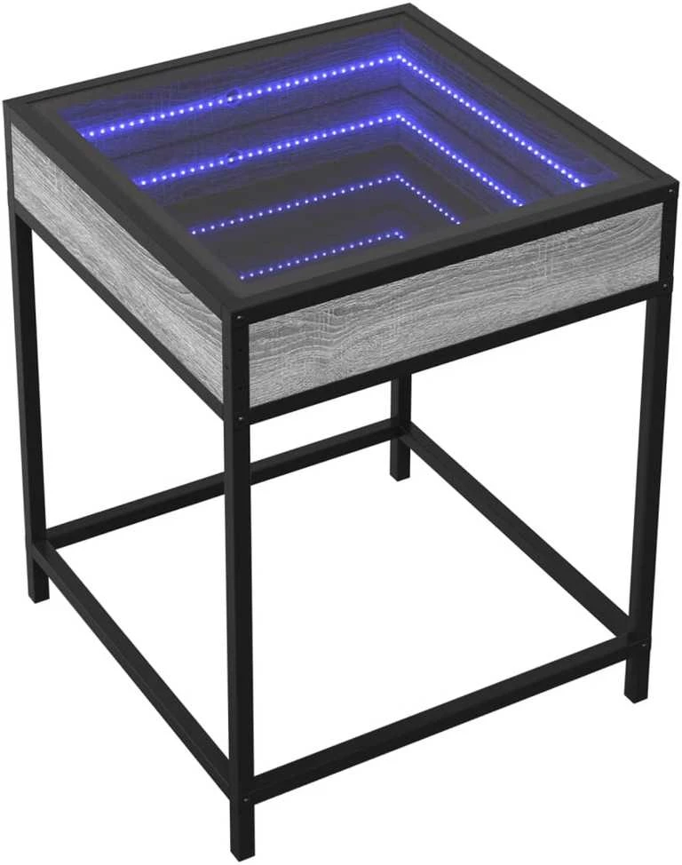 Kavos staliukas su Infinity LED lemputėmis, pilkas, 40x40x51cm