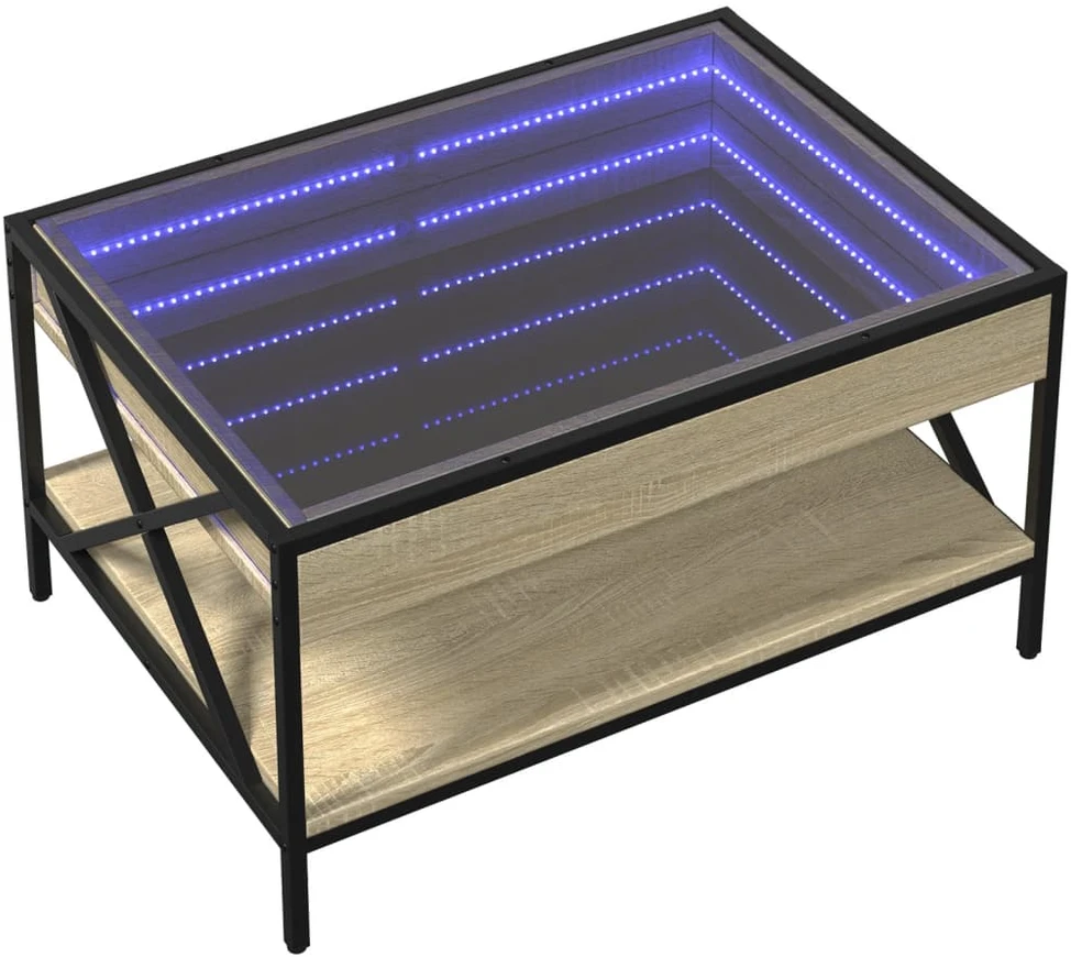 Kavos staliukas su Infinity LED lemputėmis, ąžuolo, 70x50x38cm