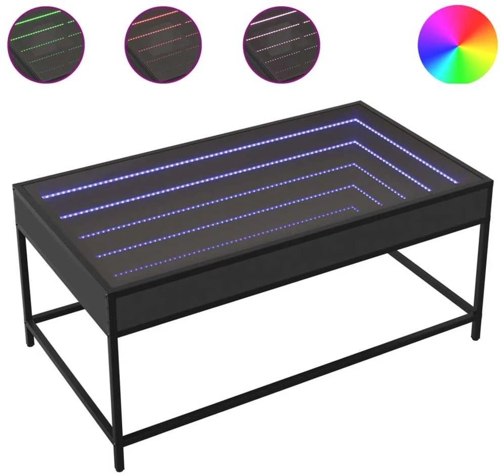 Kavos staliukas su Infinity LED lemputėmis, juodas, 90x50x41cm