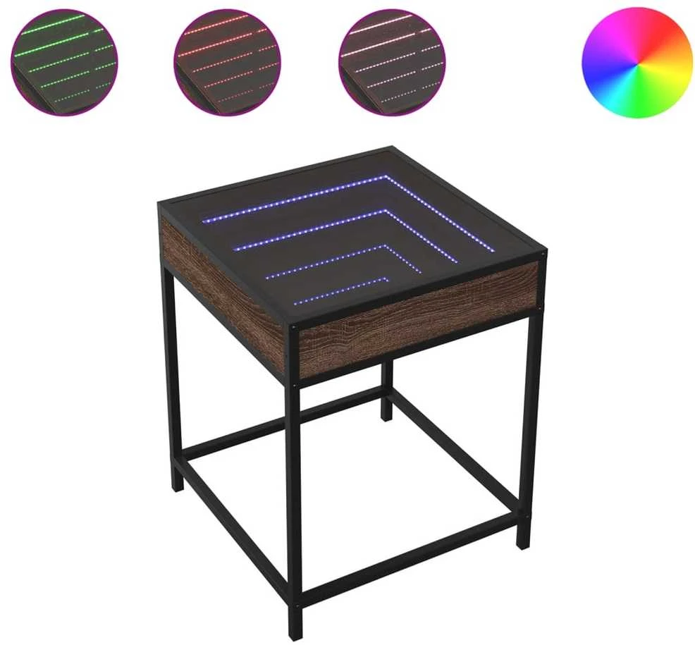 Kavos staliukas su Infinity LED lemputėmis, rudas, 40x40x51cm