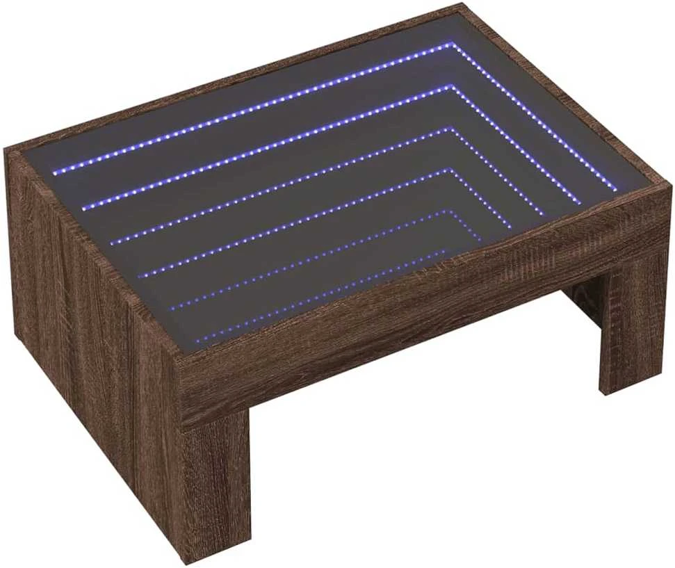 Kavos staliukas su Infinity LED lemputėmis, rudas, 70x50x30cm