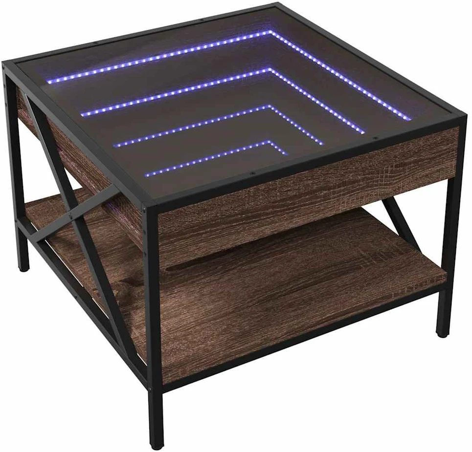 Kavos staliukas su Infinity LED lemputėmis, rudas, 50x50x38cm