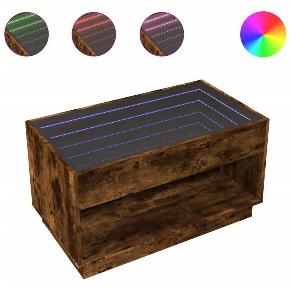 Kavos staliukas su Infinity LED lemputėmis, dūminis, 90x50x50cm
