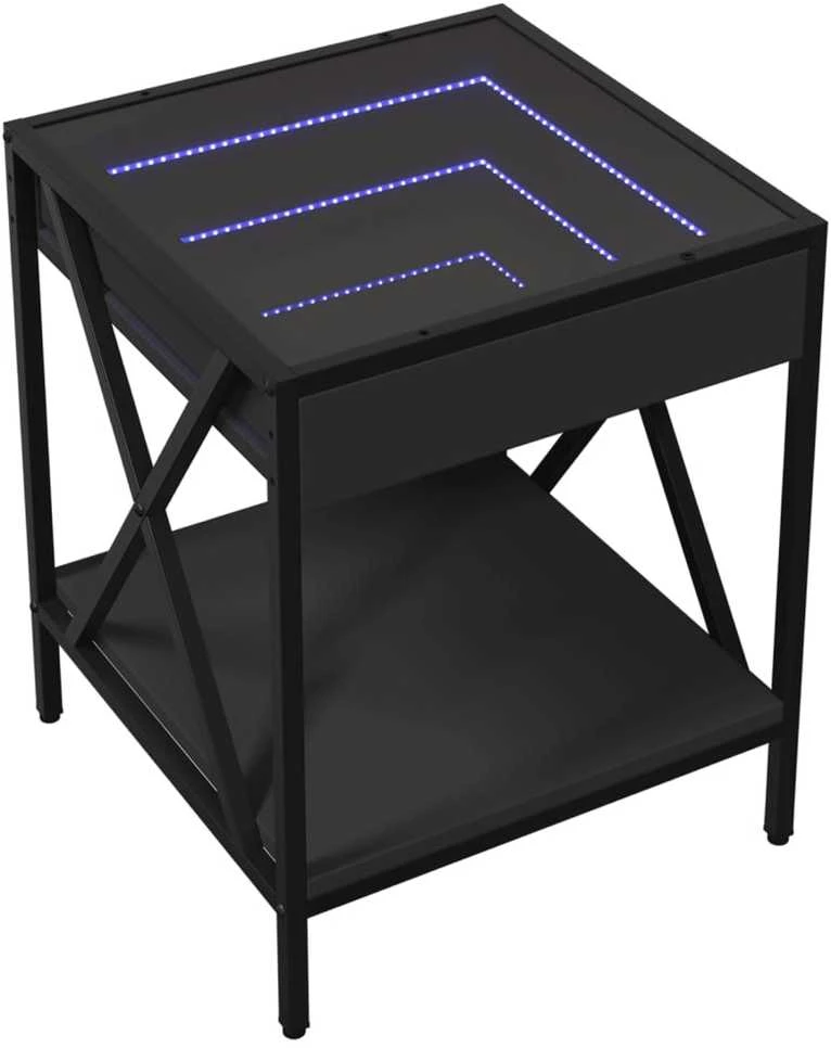 Kavos staliukas su Infinity LED lemputėmis, juodas, 40x40x49cm