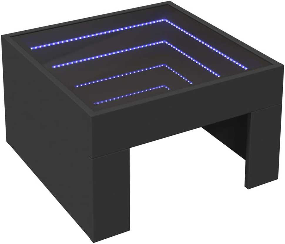 Kavos staliukas su Infinity LED lemputėmis, juodas, 50x50x30cm
