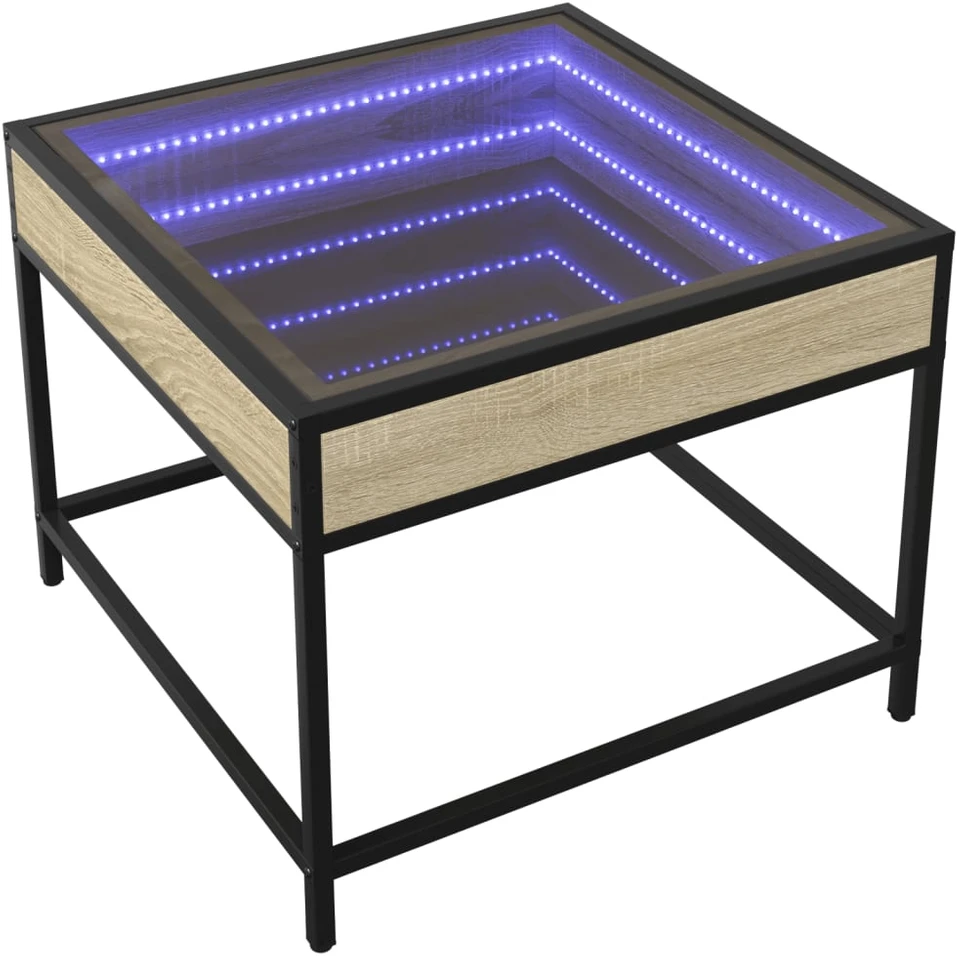 Kavos staliukas su Infinity LED lemputėmis, ąžuolo, 50x50x41cm