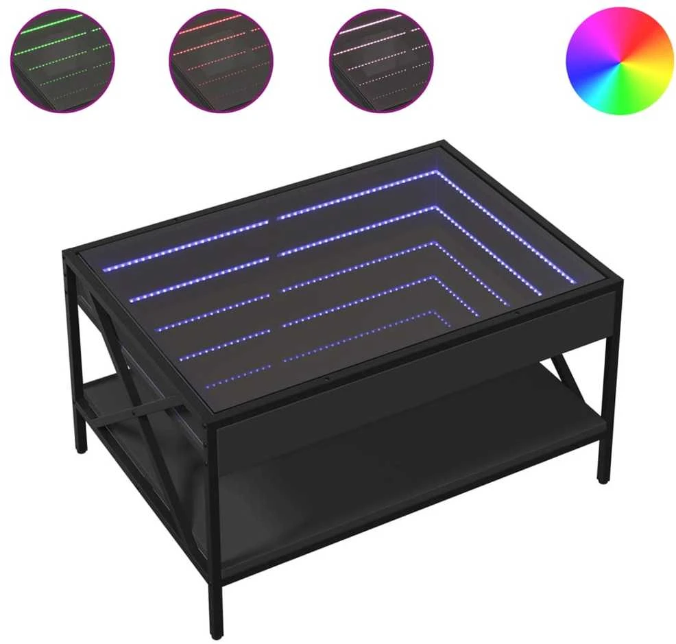 Kavos staliukas su Infinity LED lemputėmis, juodas, 70x50x38cm