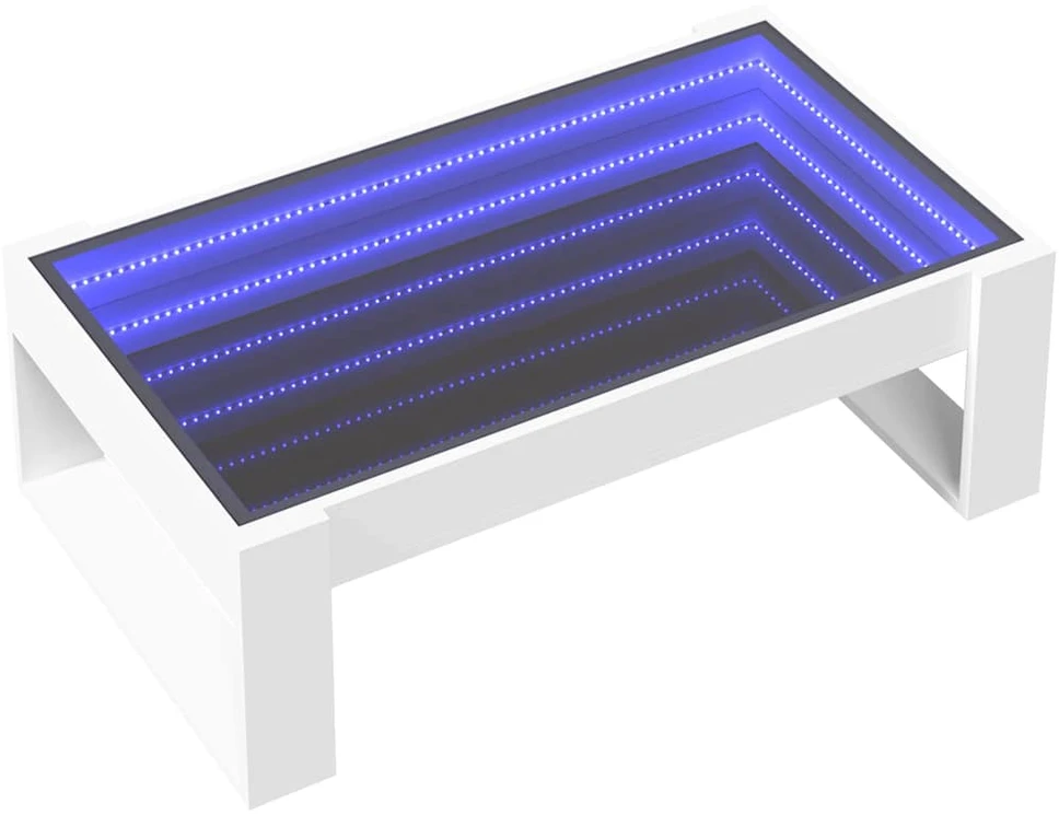 Kavos staliukas su Infinity LED lemputėmis, baltas, 90x53x30cm