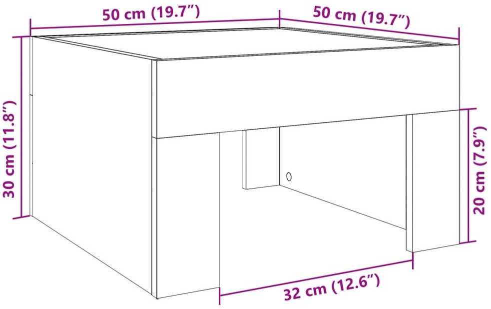 Kavos staliukas su Infinity LED lemputėmis, juodas, 50x50x30cm