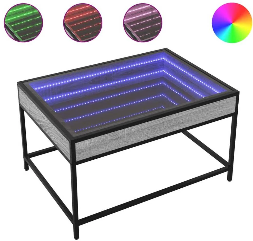 Kavos staliukas su Infinity LED lemputėmis, pilkas, 70x50x41cm