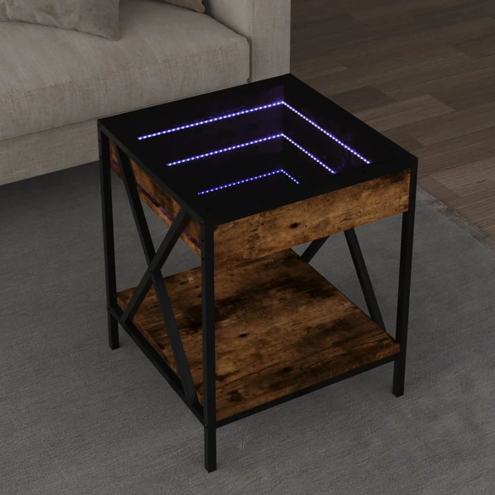 Kavos staliukas su Infinity LED lemputėmis, dūminis, 40x40x49cm