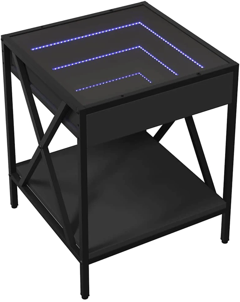Kavos staliukas su Infinity LED lemputėmis, juodas, 40x40x49cm