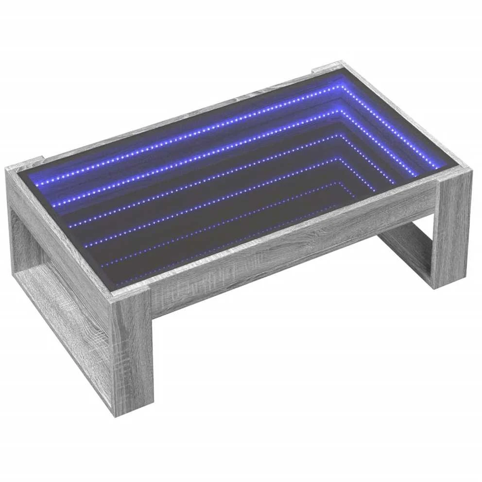 Kavos staliukas su Infinity LED lemputėmis, pilkas, 90x53x30cm