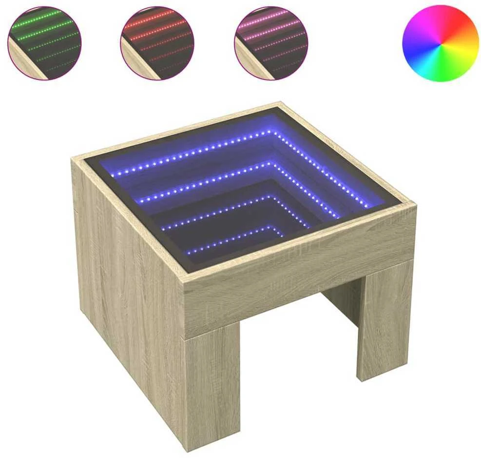 Kavos staliukas su Infinity LED lemputėmis, ąžuolo, 40x40x30cm