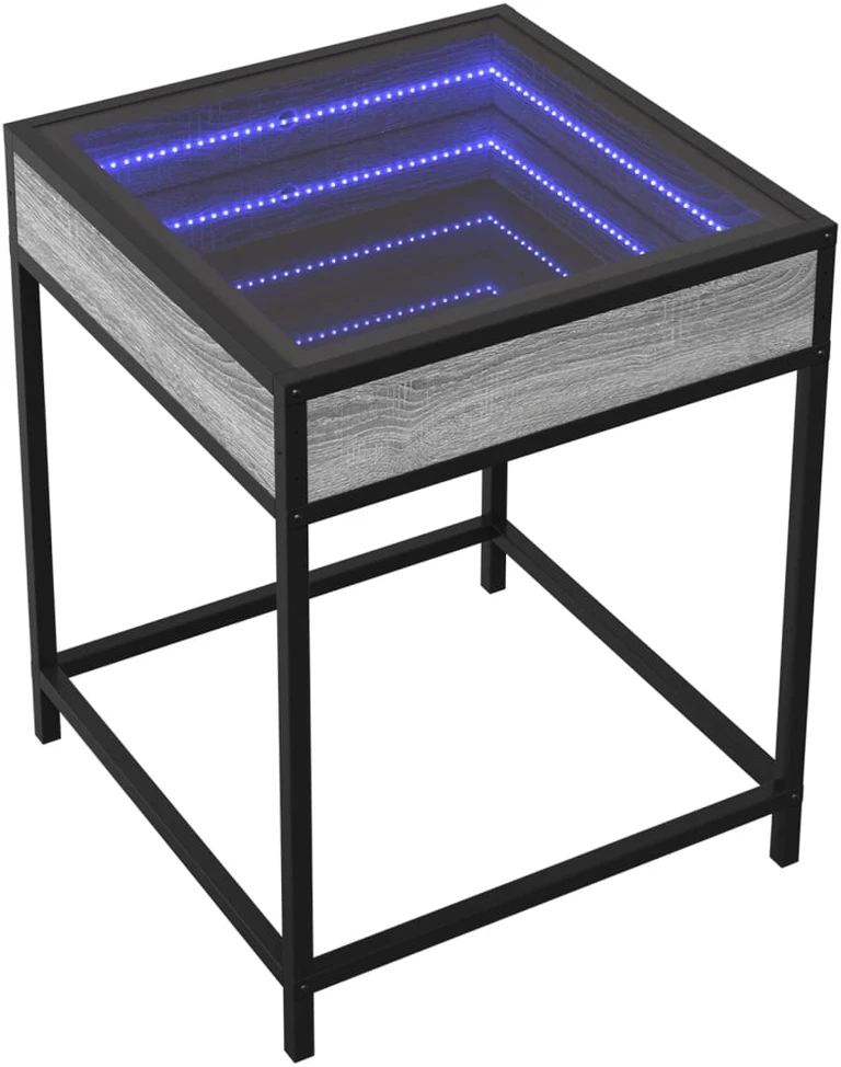 Kavos staliukas su Infinity LED lemputėmis, pilkas, 40x40x51cm